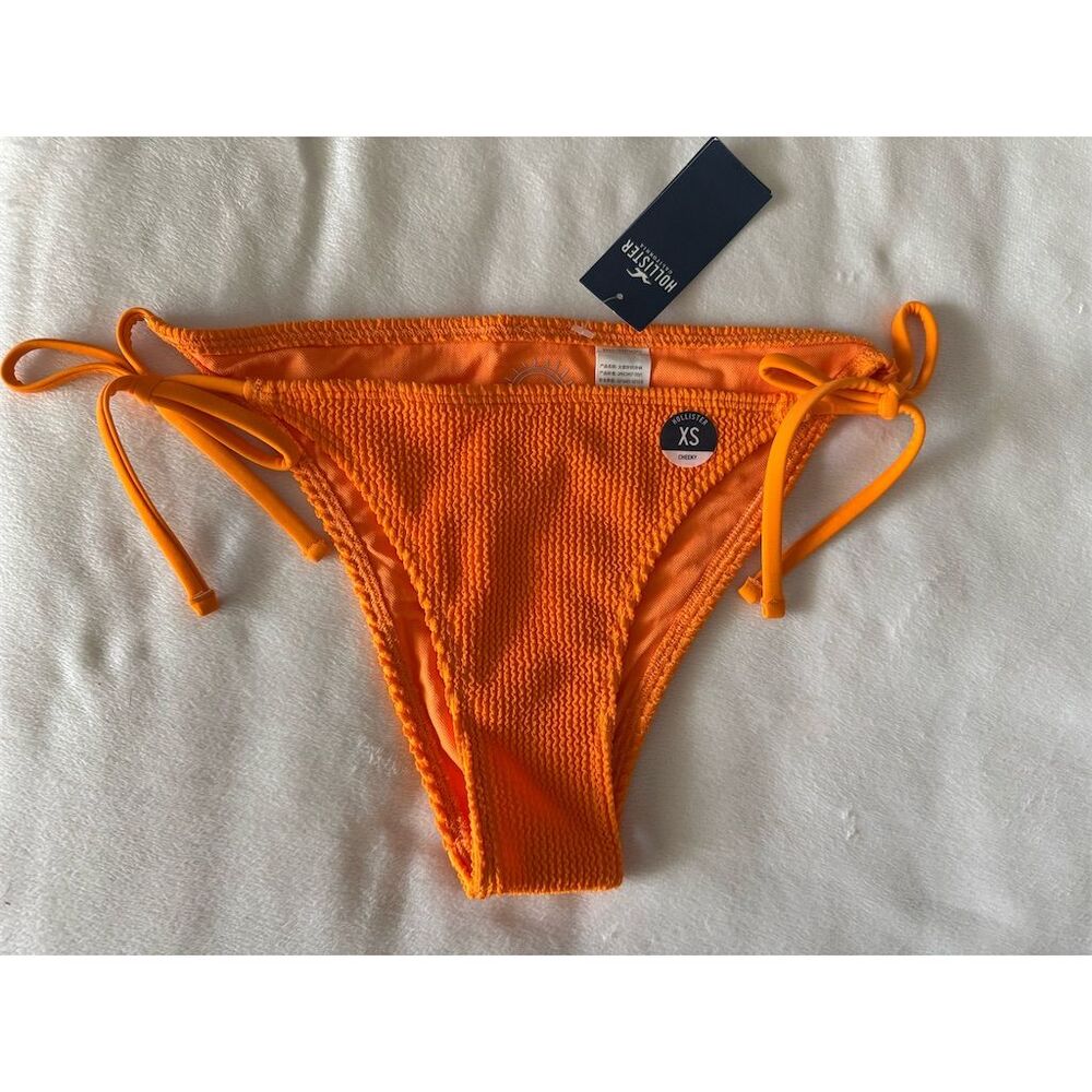Hollister Women's XS Cheeky String Bikini Bottom Orange Adjustable Ties